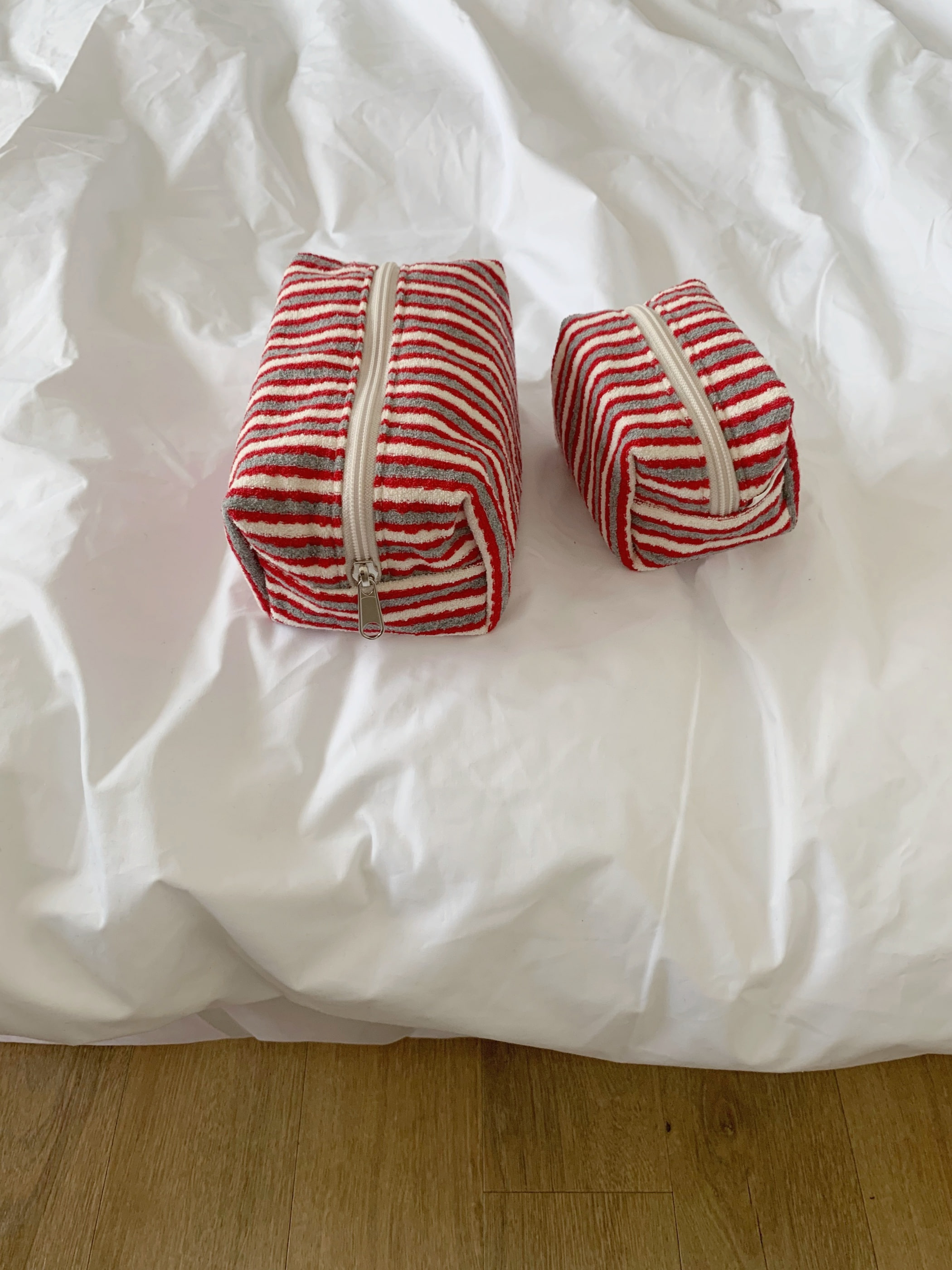 언폴드,unfold,에코백,파우치,천가방,친환경가방,Stripe terry pouch (red)