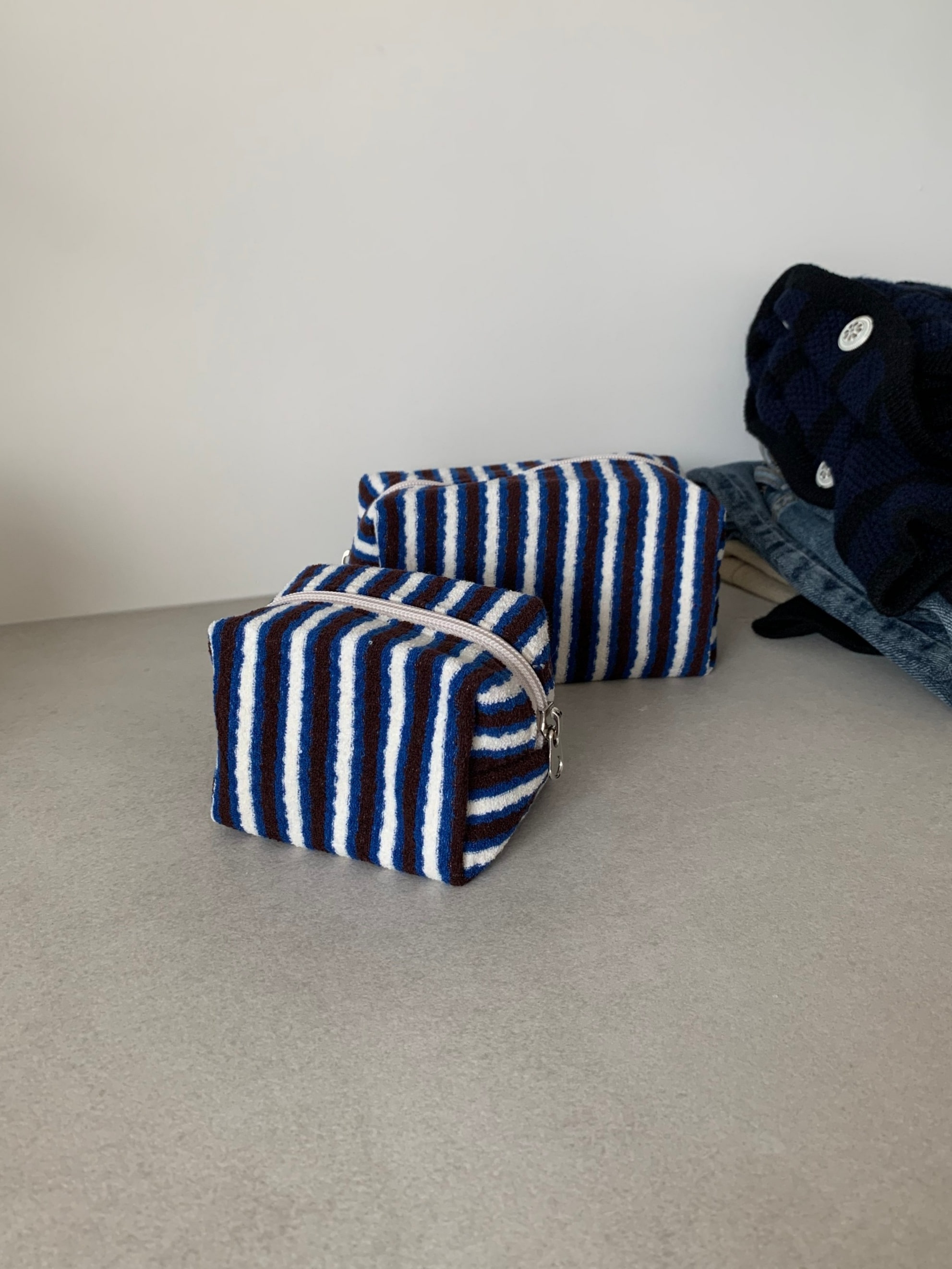 언폴드,unfold,에코백,파우치,천가방,친환경가방,Stripe terry pouch (blue)